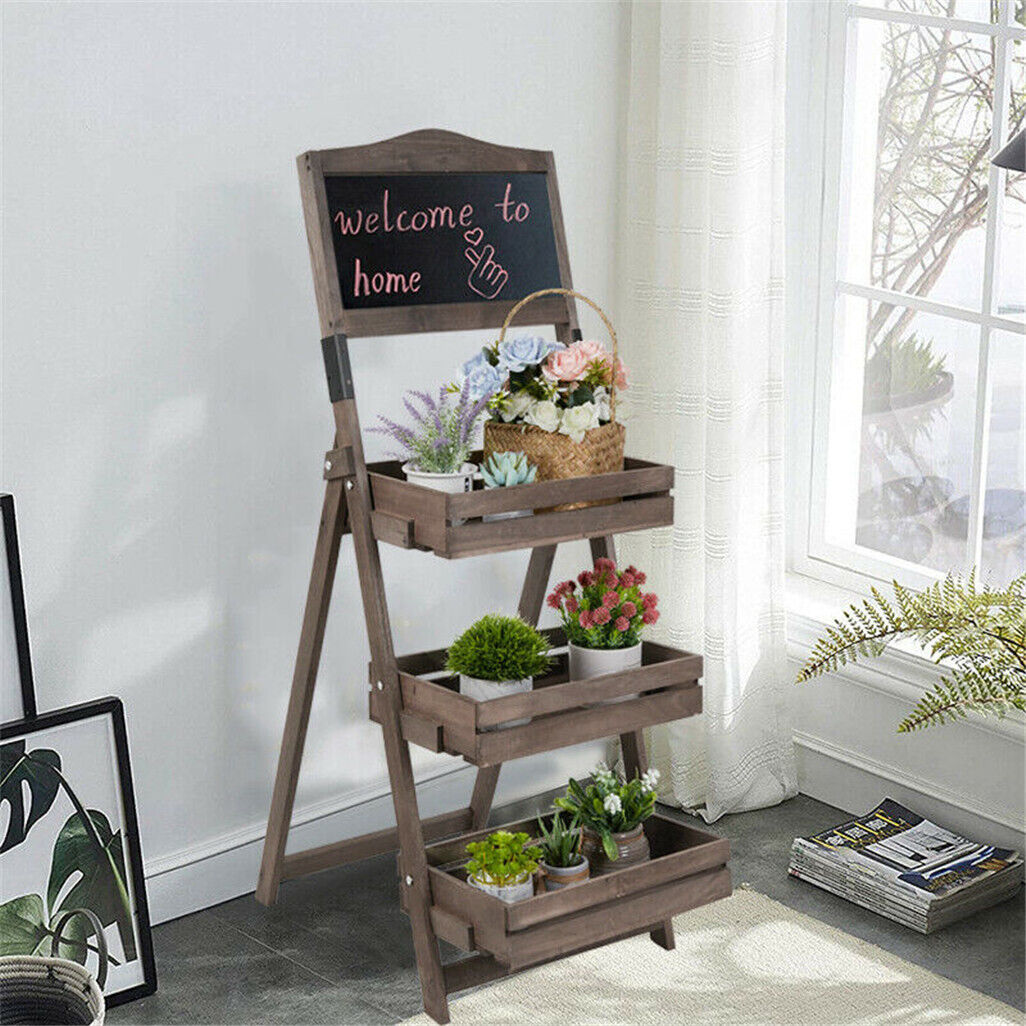 Rustic Wood Plant Stand 38CM - 4 Tier Foldable Shelf for Plants & Decor - SuperSaverAU - view 1