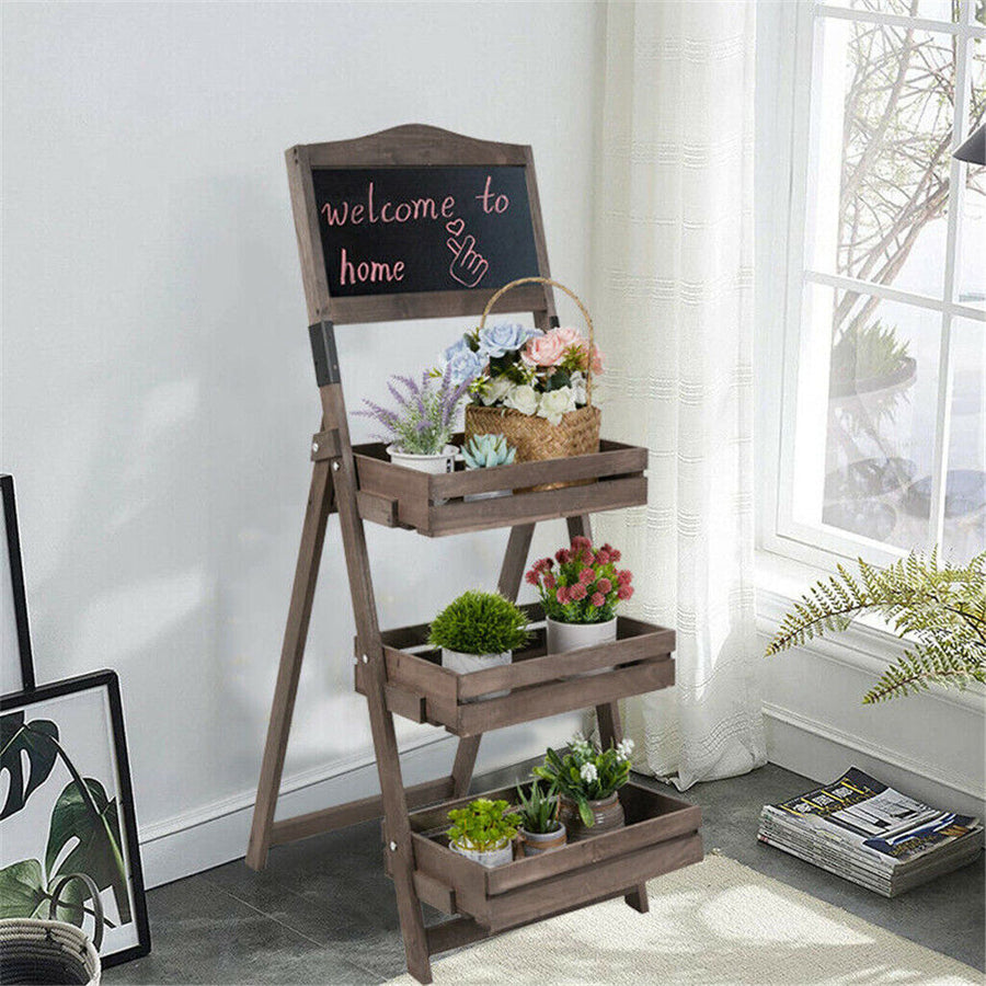 Rustic Wood Plant Stand 38CM - 4 Tier Foldable Shelf for Plants & Decor - SuperSaverAU - view 1