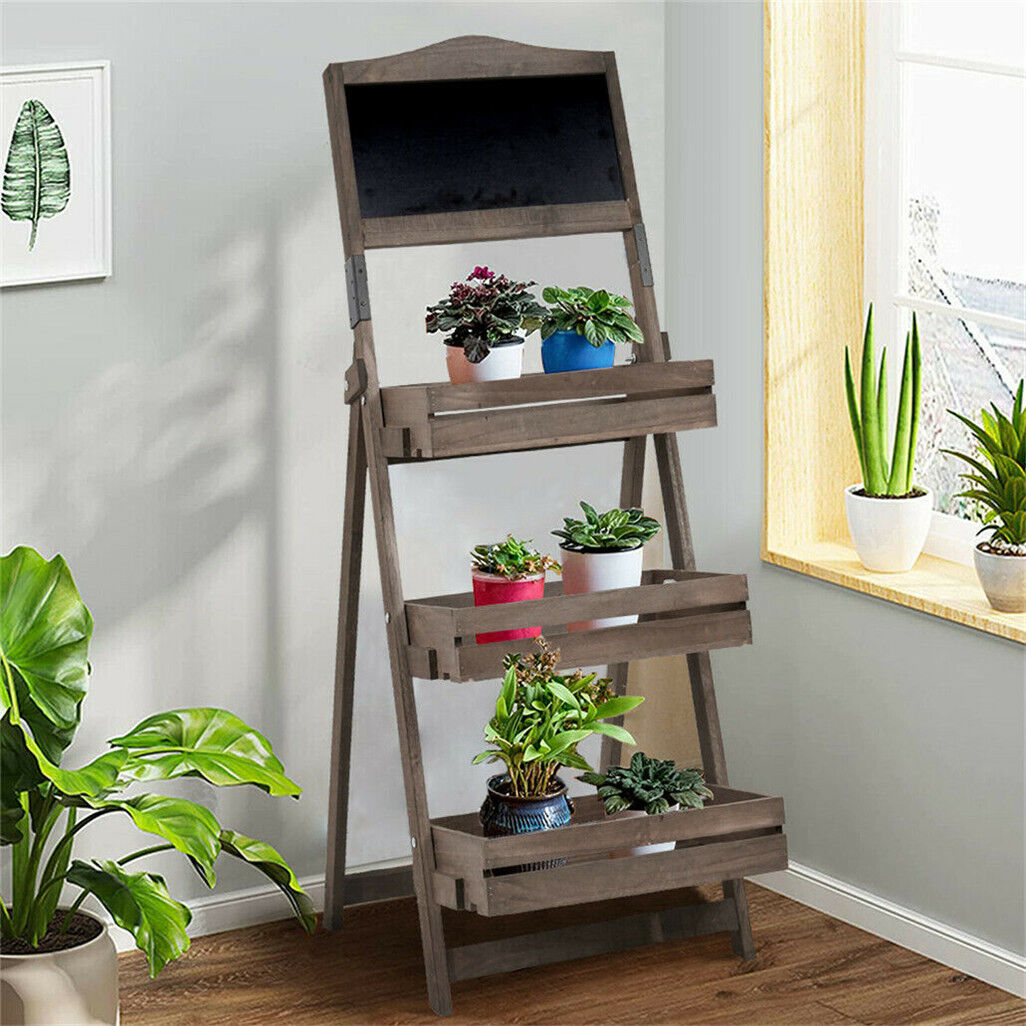 Rustic Wood Plant Stand 38CM - 4 Tier Foldable Shelf for Plants & Decor - SuperSaverAU - view 2