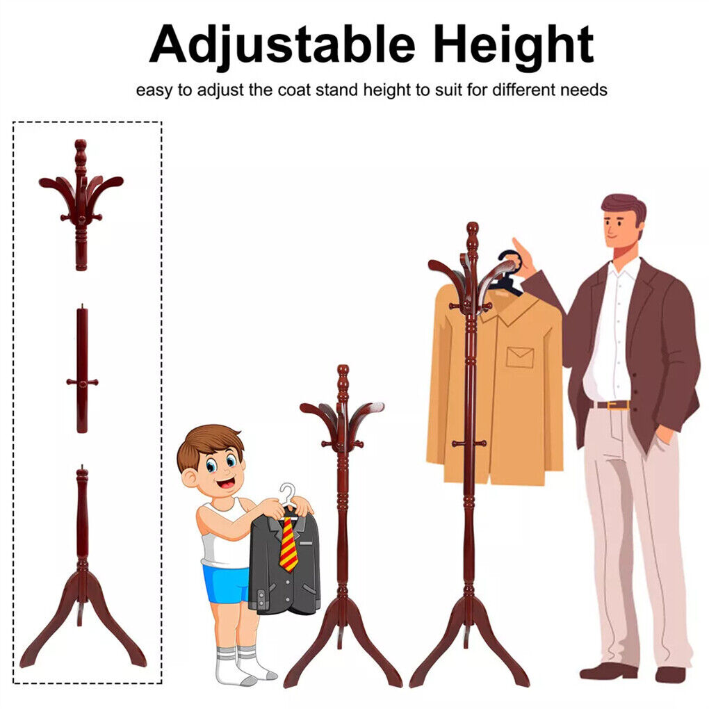 Birch Wood Coat Rack Stand - Adjustable Height Hall Tree - SuperSaverAU - view 9
