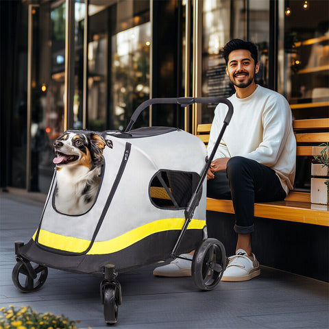 Dog Stroller 30x30x20 cm with Rain Cover, Dual Entry, Foldable Pet Cart - SuperSaverAU - view 2