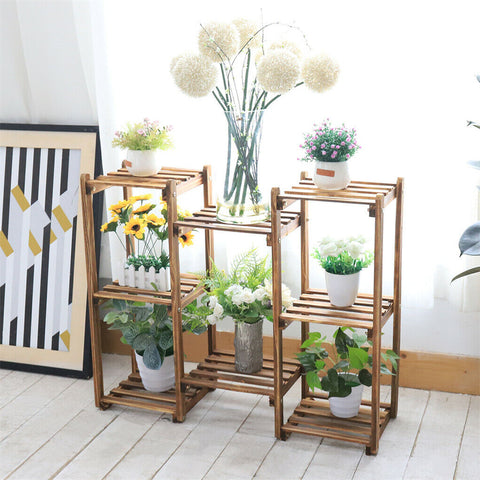 8-Tier Wooden Plant Stand, 30x30x20 cm, Durable Pine, Indoor/Outdoor Use - SuperSaverAU - view 1