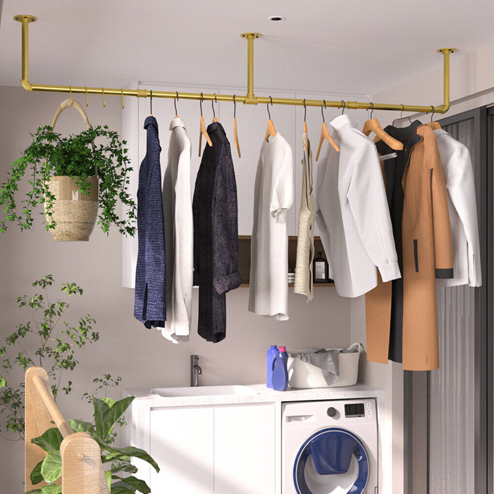 Vintage Gold Wall Mounted Clothes Rack, 180 x 27.5 x 8.5 cm, Elegant Design, 30kg Capacity - SuperSaverAU - view 7