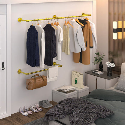 Vintage Iron Clothes Rail Gold Wall Mounted Garment Rack