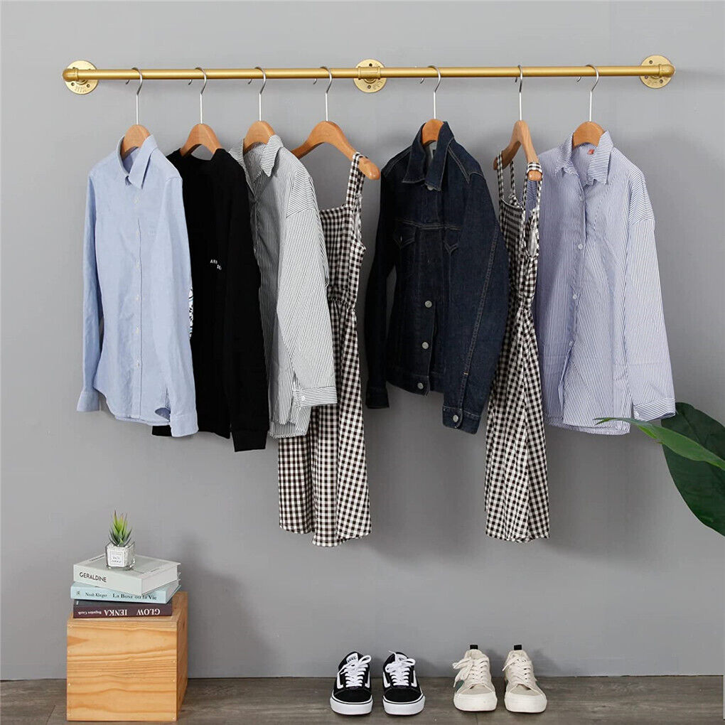 Vintage Gold Wall Mounted Clothes Rack, 180 x 27.5 x 8.5 cm, Elegant Design, 30kg Capacity - SuperSaverAU - view 10