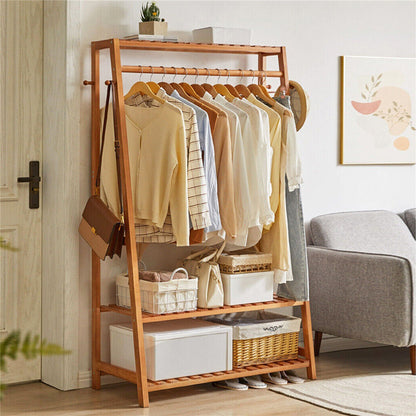 Bamboo Garment Rack Portable Laundry Storage Nature -