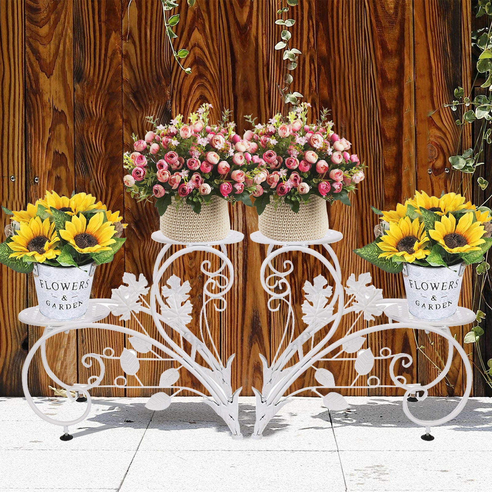 Set of 2 Plant Stand 30x30x20 cm, Durable Iron, Elegant Vintage Design - SuperSaverAU - view 6