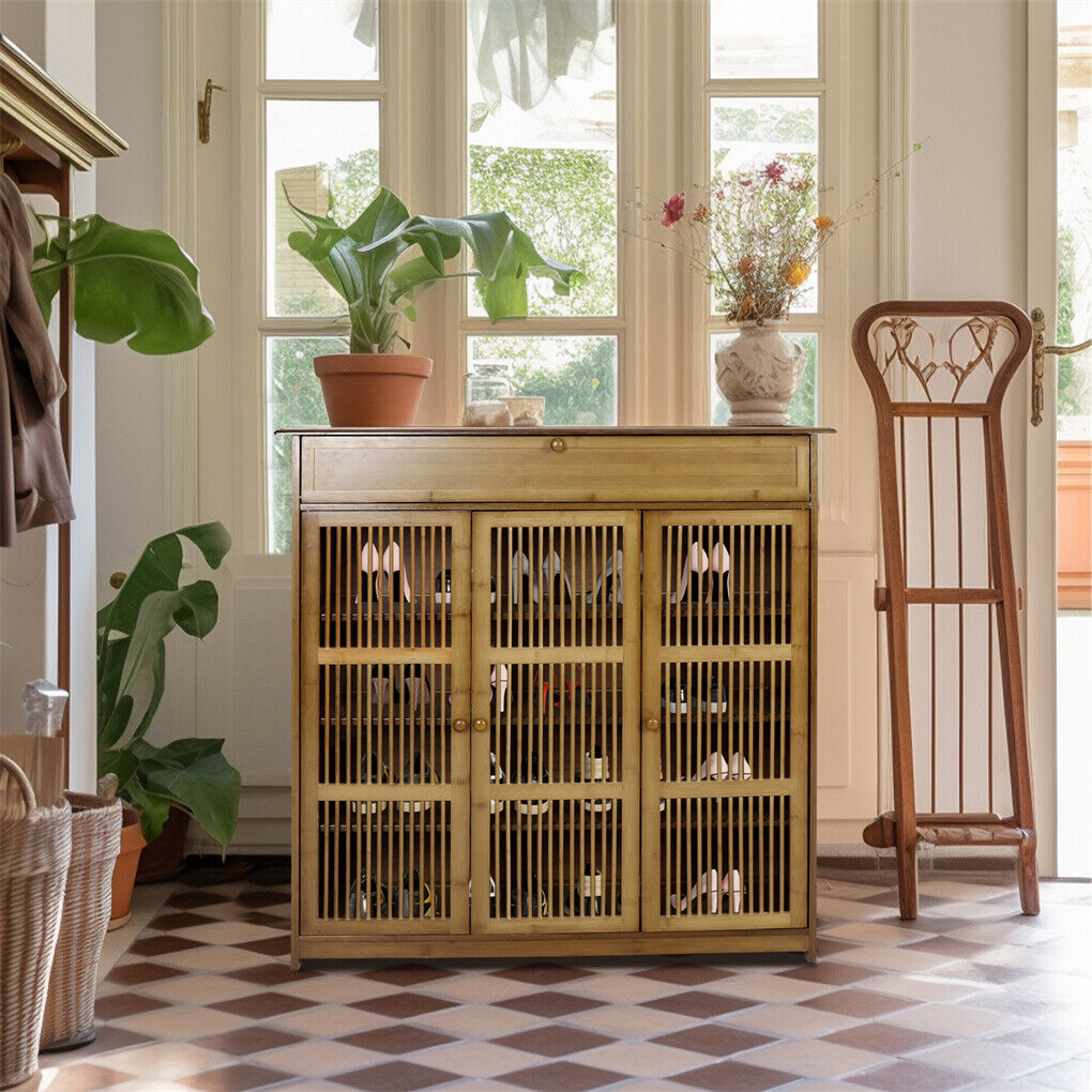 XXL Bamboo Shoe Rack Cabinet - 4-Tier with Doors & Drawers - SuperSaverAU - view 5
