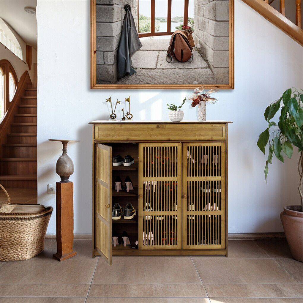 XXL Bamboo Shoe Rack Cabinet - 4-Tier with Doors & Drawers - SuperSaverAU - view 6