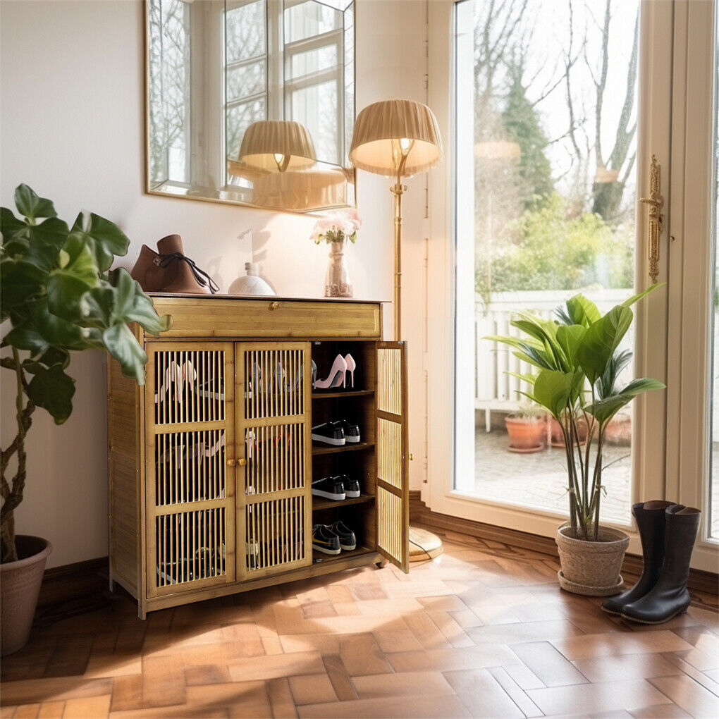 XXL Bamboo Shoe Rack Cabinet - 4-Tier with Doors & Drawers - SuperSaverAU - view 8