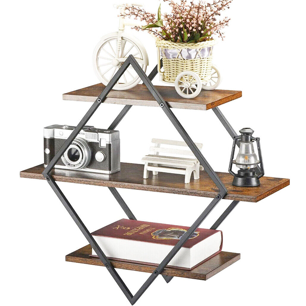 3 Tier Diamond Metal Floating Shelves 50x17.5x50 cm - Elegant Geometric Design - SuperSaverAU - view 1