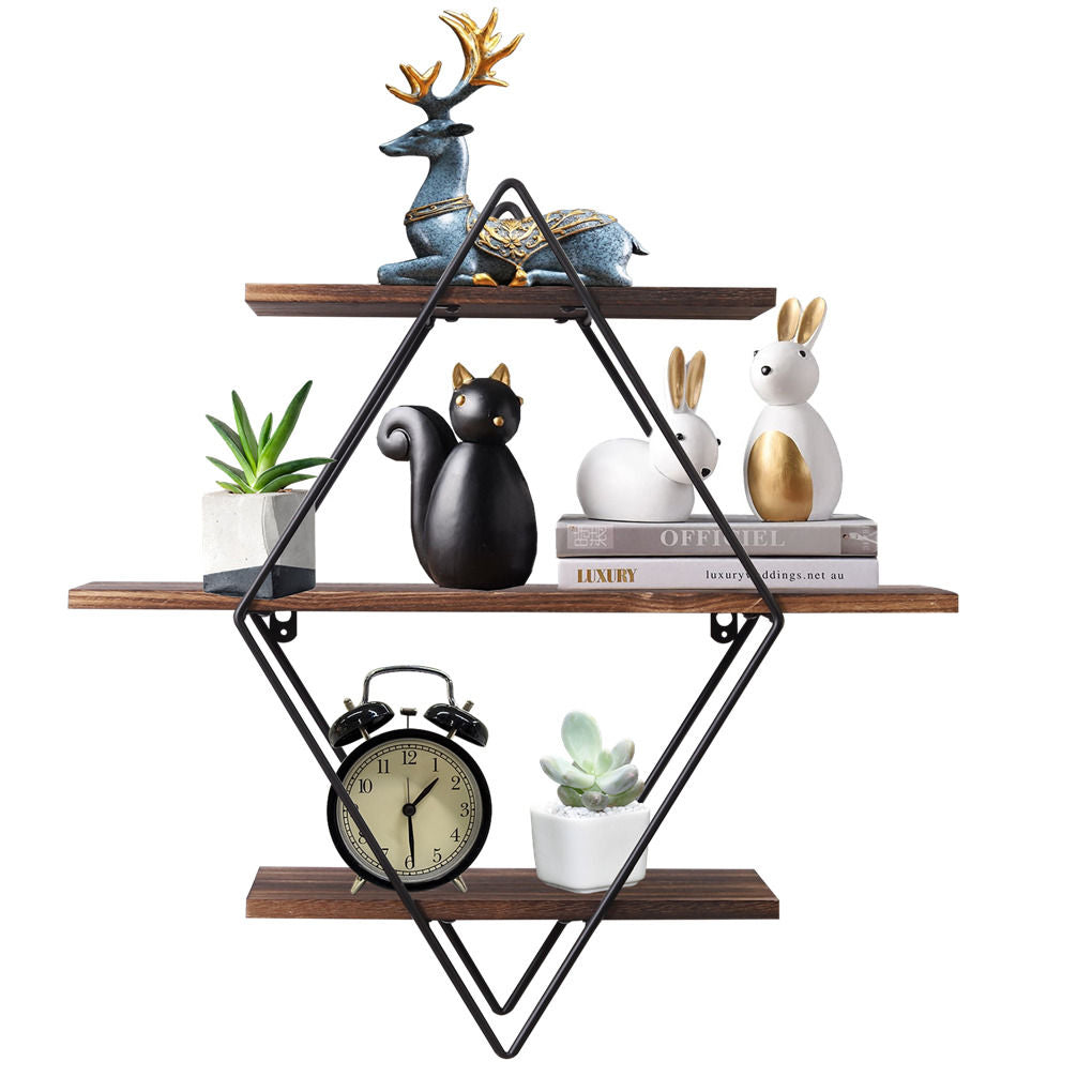 3 Tier Diamond Metal Floating Shelves 50x17.5x50 cm - Elegant Geometric Design - SuperSaverAU - view 2
