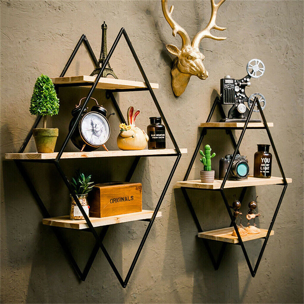 3 Tier Diamond Metal Floating Shelves 50x17.5x50 cm - Elegant Geometric Design - SuperSaverAU - view 6
