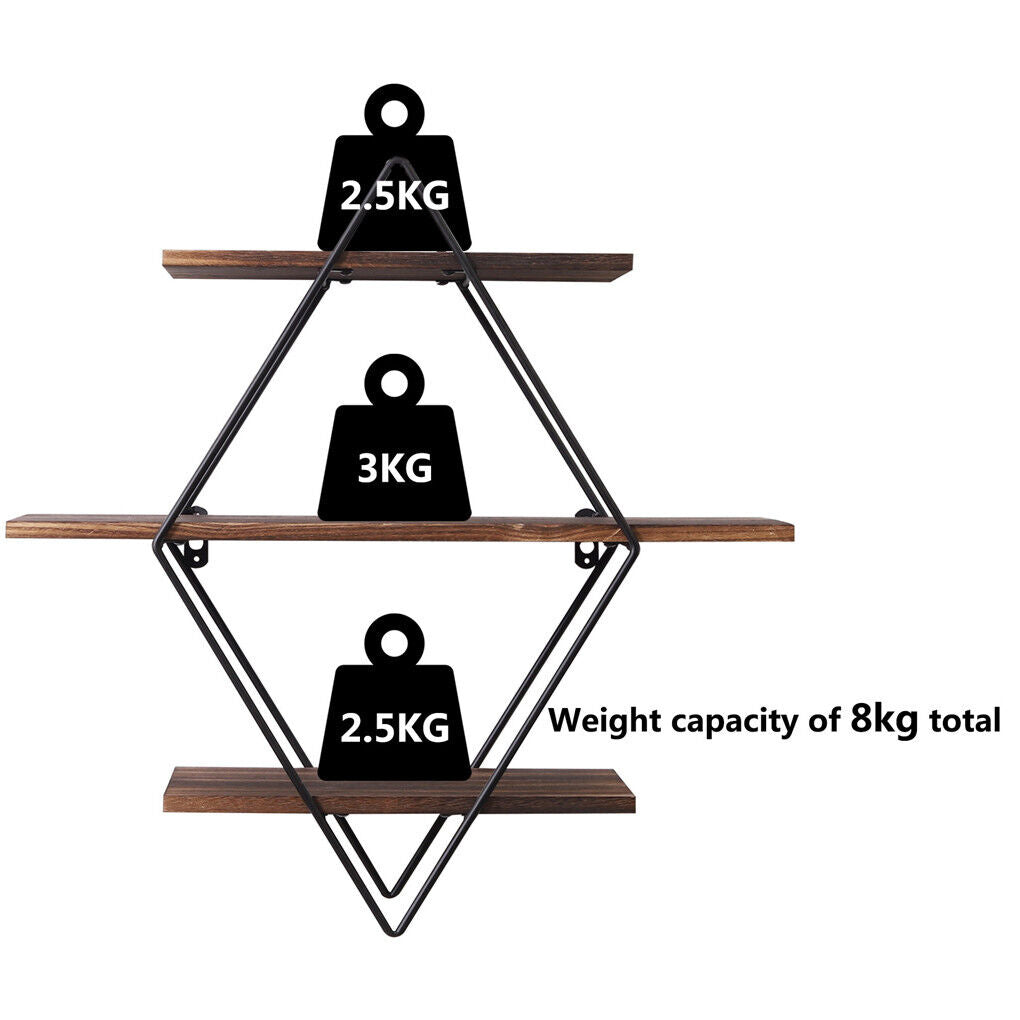 3 Tier Diamond Metal Floating Shelves 50x17.5x50 cm - Elegant Geometric Design - SuperSaverAU - view 8