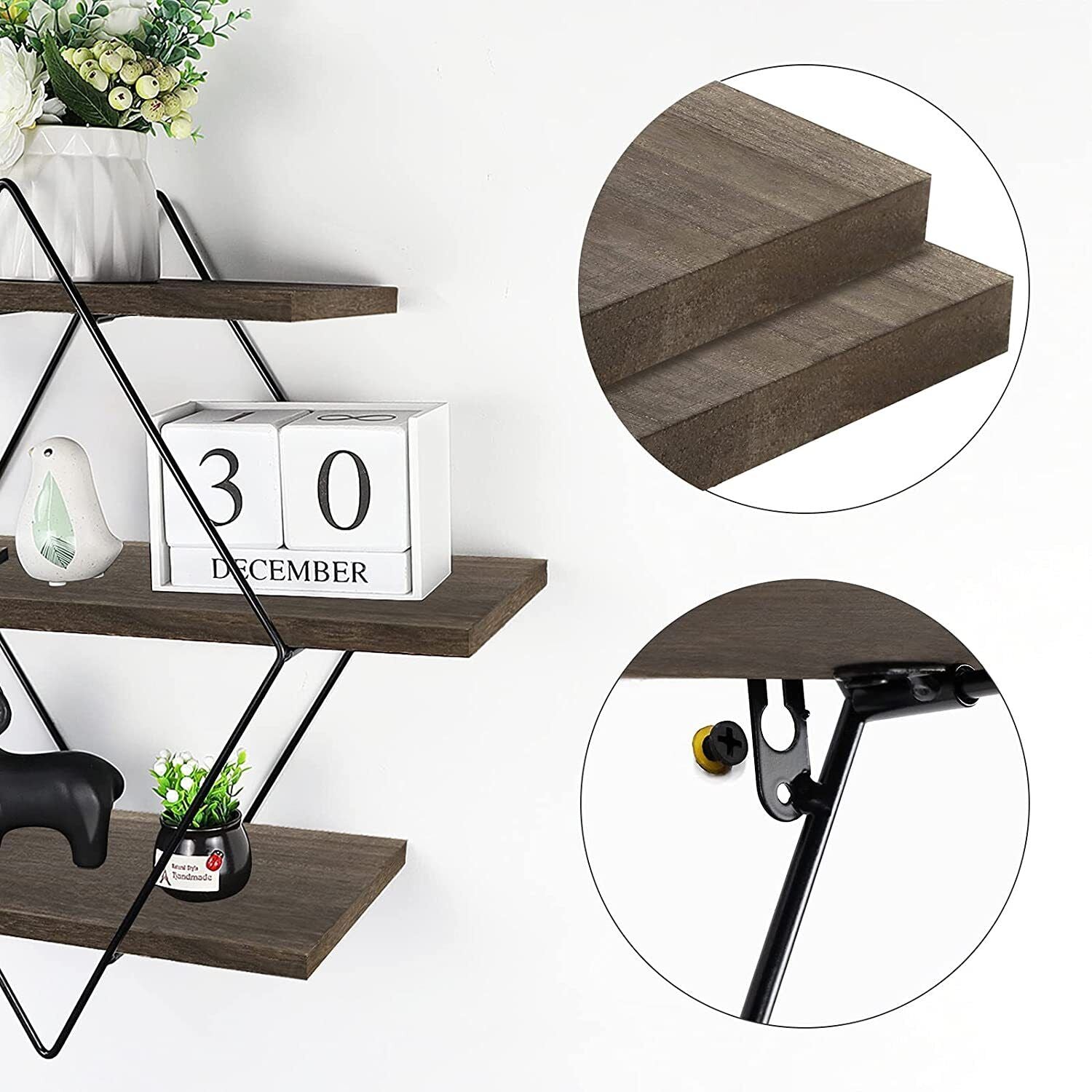 3 Tier Diamond Metal Floating Shelves 50x17.5x50 cm - Elegant Geometric Design - SuperSaverAU - view 9