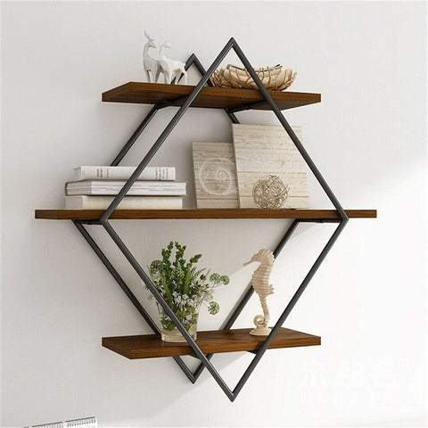 3-Tier Rustic Floating Wall Shelves - Wood Display Unit - SuperSaverAU - view 2