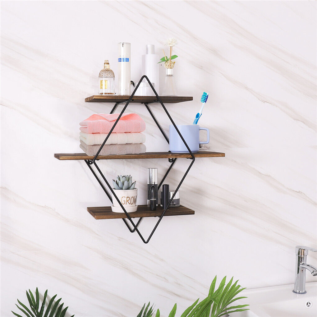 3-Tier Rustic Floating Wall Shelves - Wood Display Unit - SuperSaverAU - view 6