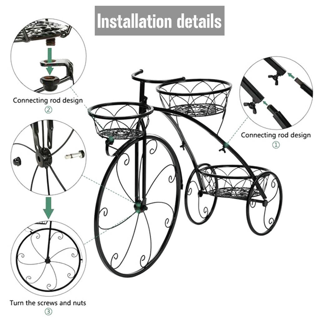 3-Tier Iron Bicycle Plant Stand - Tricycle Design, Durable - SuperSaverAU - view 10