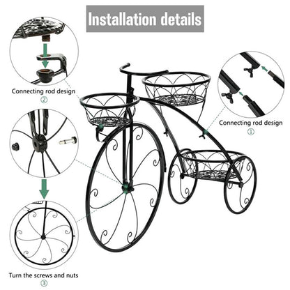 3-Tier Iron Bicycle Plant Stand - Tricycle Design, Durable