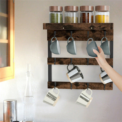 Wall Mounted Coffee Mug Rack with 12 Hooks by Premium