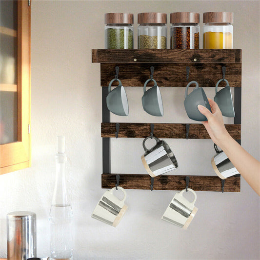 Wall Mounted Coffee Mug Rack with 12 Hooks by Premium