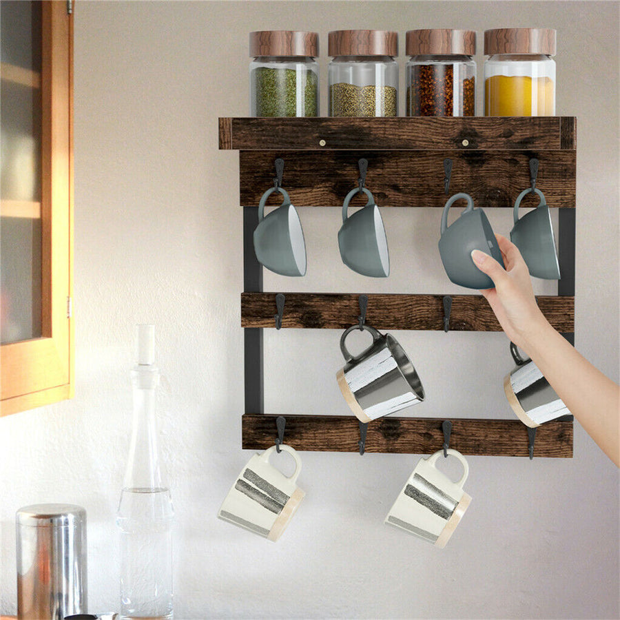 Wall Mounted Coffee Mug Rack with 12 Hooks by Premium - SuperSaverAU - view 1