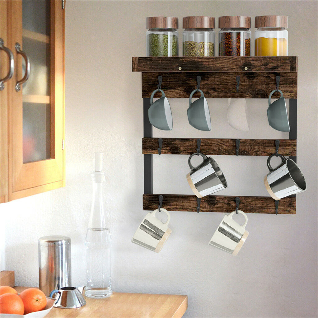 Wall Mounted Coffee Mug Rack with 12 Hooks by Premium