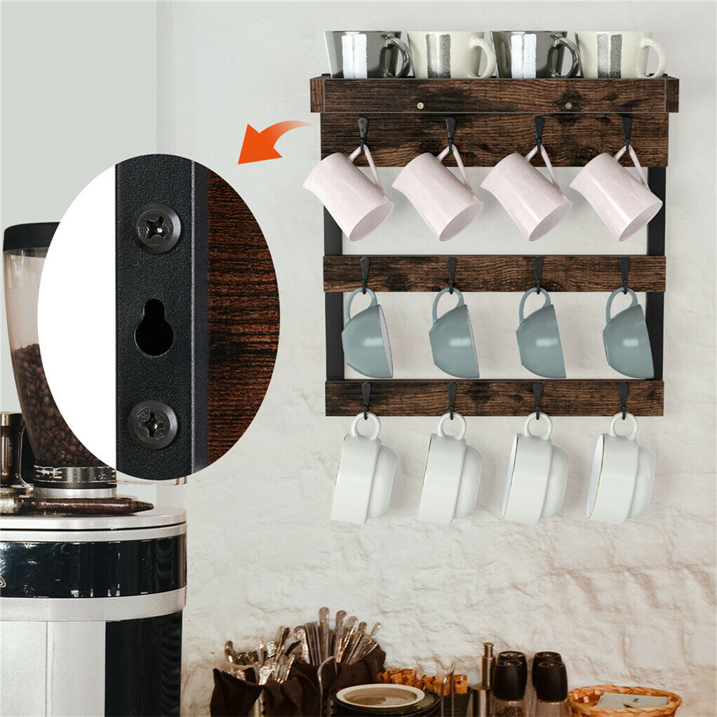 Wall Mounted Coffee Mug Rack with 12 Hooks by Premium