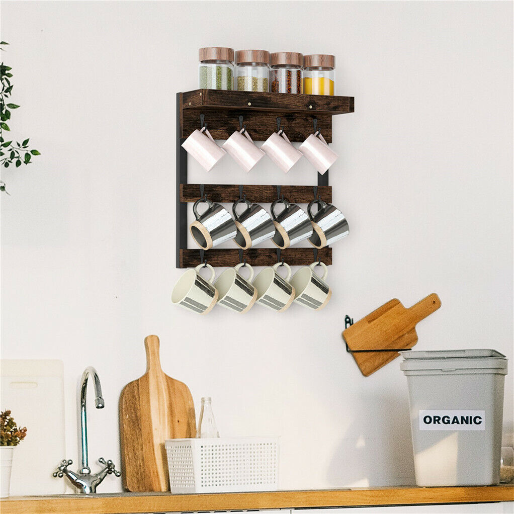 Wall Mounted Coffee Mug Rack with 12 Hooks by Premium