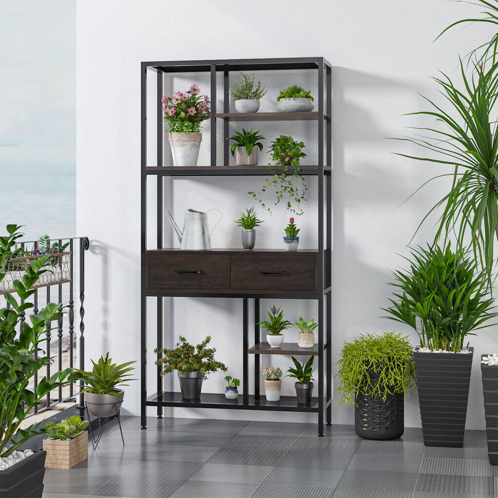 Rustic Accent Bookshelf 90CM Wide Plant Display Rack with Drawers & Shelving - SuperSaverAU - view 2