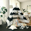 Kids Teepee Tent Linen Playhouse with Black and White Stripes - SuperSaverAU - view 3
