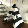 Kids Teepee Tent Linen Playhouse with Black and White Stripes - SuperSaverAU - view 4