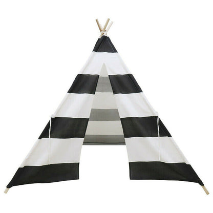 Kids Teepee Tent Linen Playhouse with Black and White Stripes