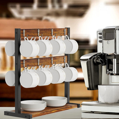Rustic Minimalist Coffee Mug Holder Stand 43.5cm High, 42cm Wide, 2-Tier Organizer - SuperSaverAU - view 2