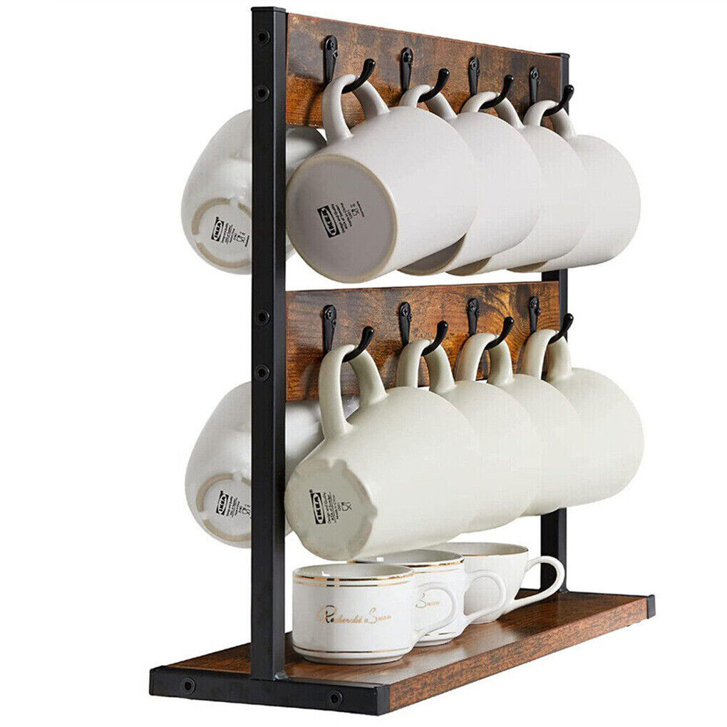 Rustic Minimalist Coffee Mug Holder Stand 43.5cm High, 42cm Wide, 2-Tier Organizer - SuperSaverAU - view 3