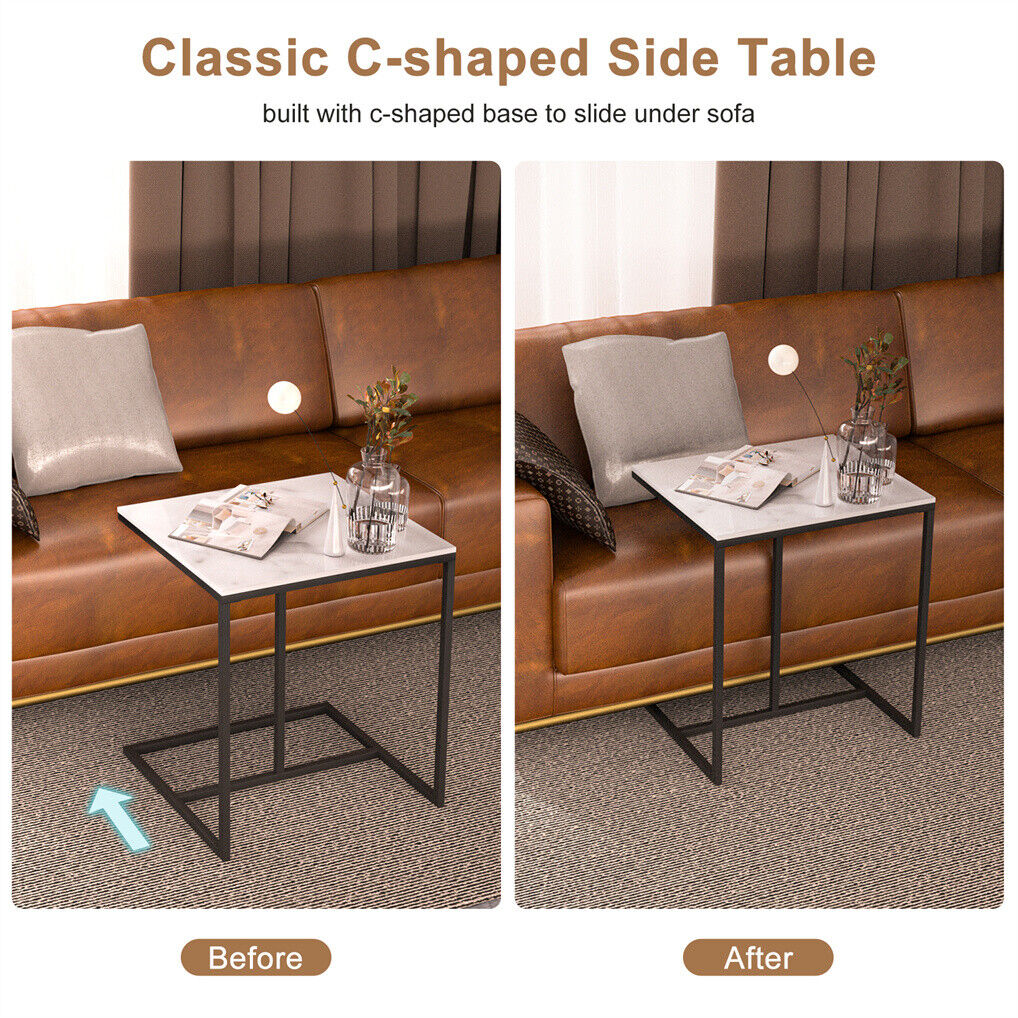 C Shape Sofa Side End Table - Sintered Stone Black White - SuperSaverAU - view 7