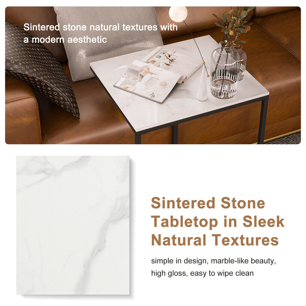 C Shape Sofa Side End Table - Sintered Stone Black White - SuperSaverAU - view 8