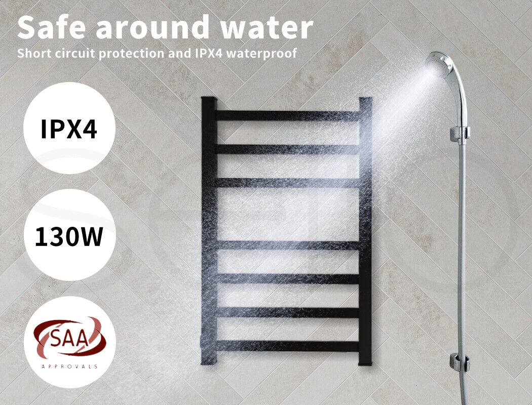 Aluminium Heated Towel Rail 7-Bar Electric Warmer Black 30x30x20 cm - SuperSaverAU - view 6