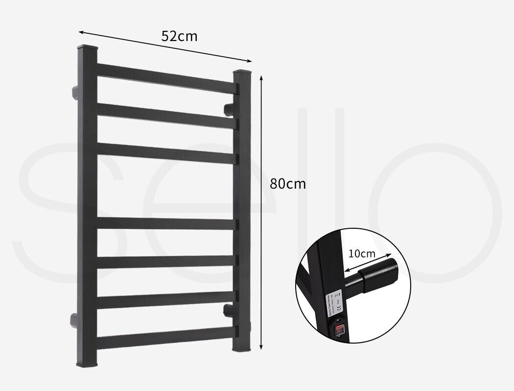 Aluminium Heated Towel Rail 7-Bar Electric Warmer Black 30x30x20 cm - SuperSaverAU - view 9