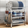 3 Tier Dish Drying Rack Silver 63cm - Space-Saving, Multi-Functional Design - SuperSaverAU - view 2