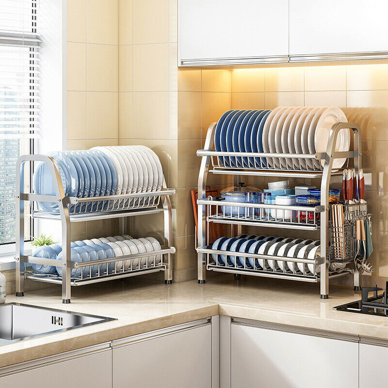 3 Tier Dish Drying Rack Silver 63cm - Space-Saving, Multi-Functional Design - SuperSaverAU - view 3