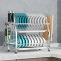 2 Tier Silver Kitchen Dish Rack Drainer 41cm High 25cm Long with Knife Holder & Cutlery Holder - SuperSaverAU - view 1