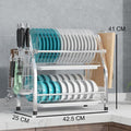 2 Tier Silver Kitchen Dish Rack Drainer 41cm High 25cm Long with Knife Holder & Cutlery Holder - SuperSaverAU - view 2