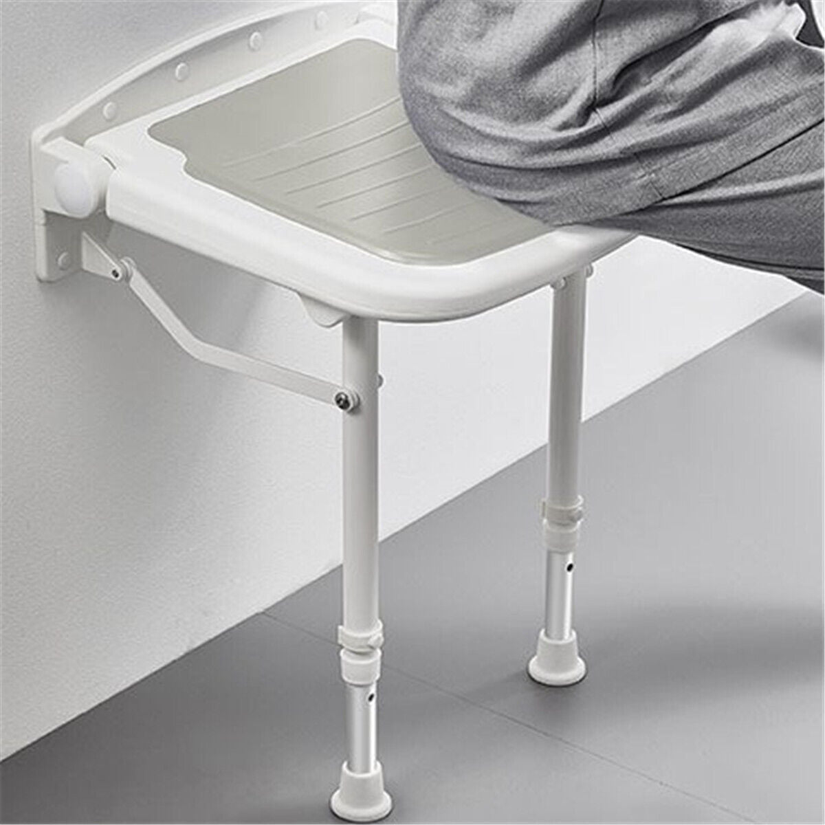 Wall-Mount Foldable Shower Chair, Adjustable, Non-Slip Feet