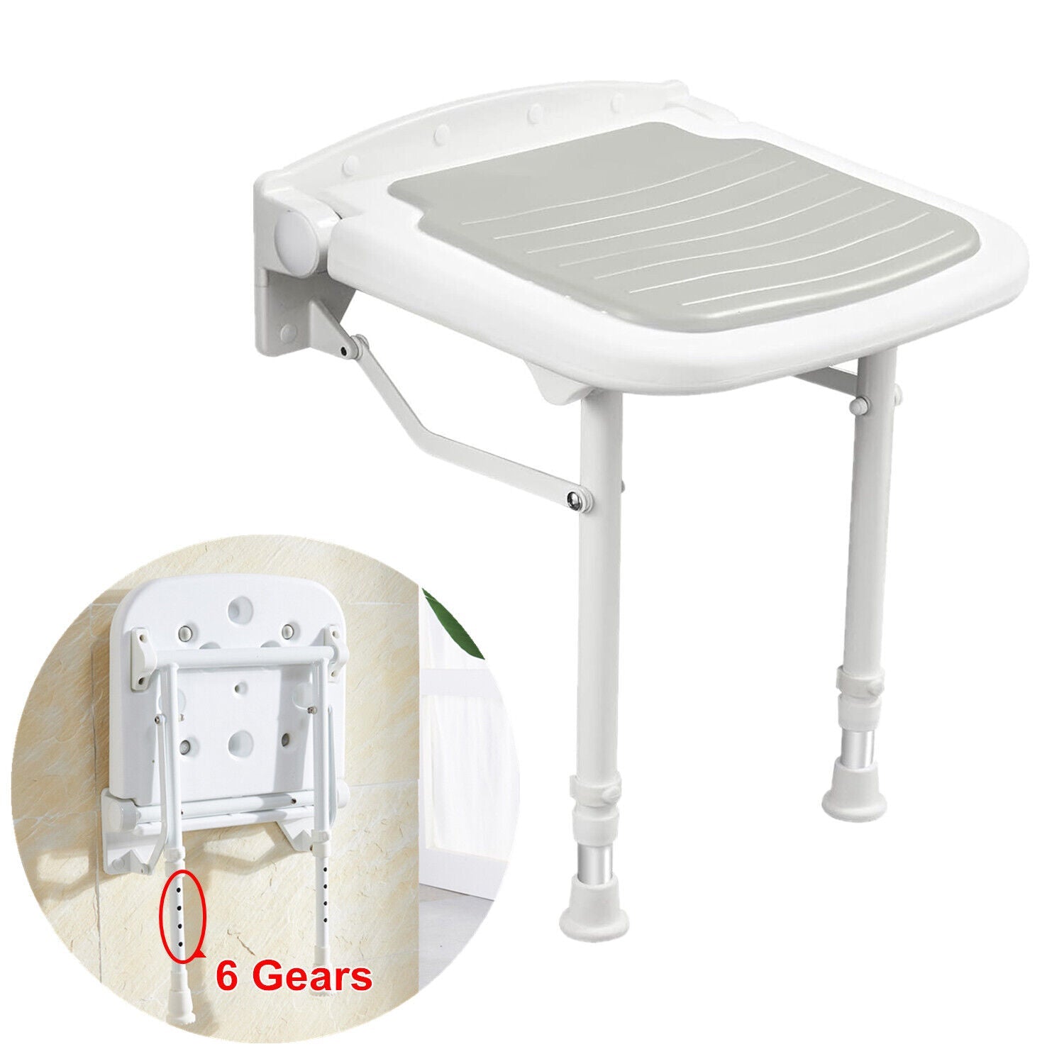 Wall-Mount Foldable Shower Chair, Adjustable, Non-Slip Feet - SuperSaverAU - view 4