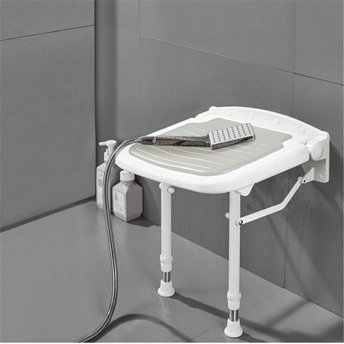 Wall-Mount Foldable Shower Chair, Adjustable, Non-Slip Feet