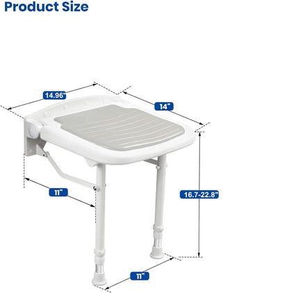 Wall-Mount Foldable Shower Chair, Adjustable, Non-Slip Feet