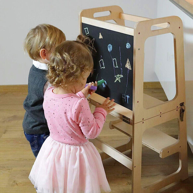 Premium Wooden Toddler Step Stool Learning Tower 3 in 1 Kitchen Safety Helper