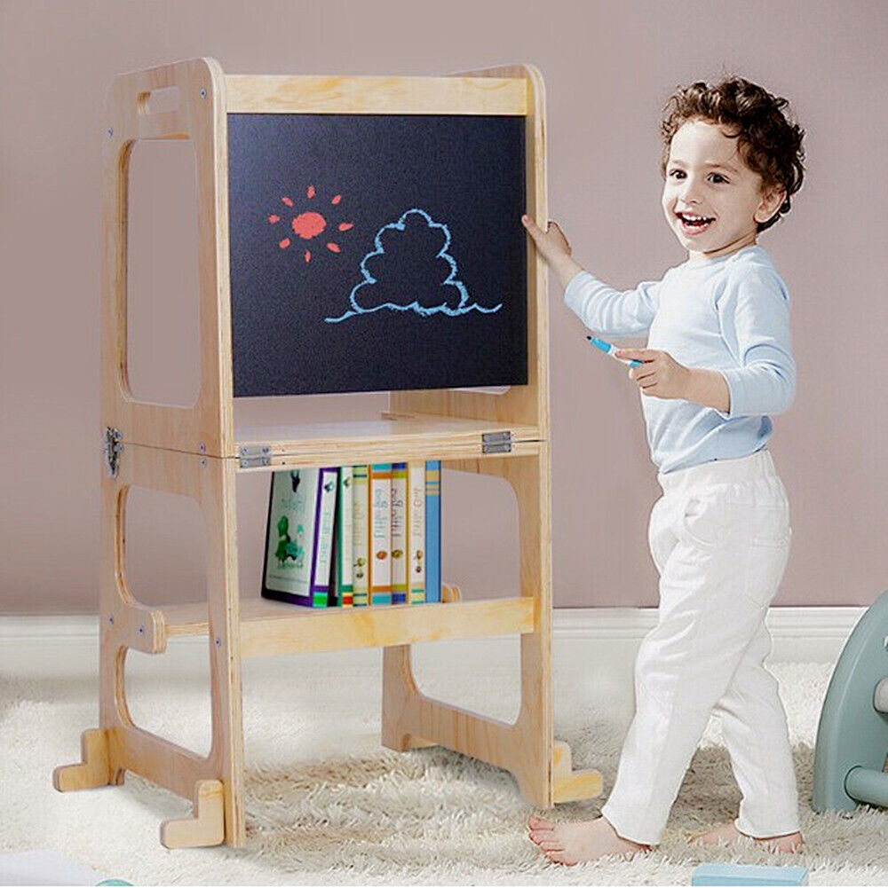 Premium Wooden Toddler Step Stool Learning Tower 3 in 1 Kitchen Safety Helper
