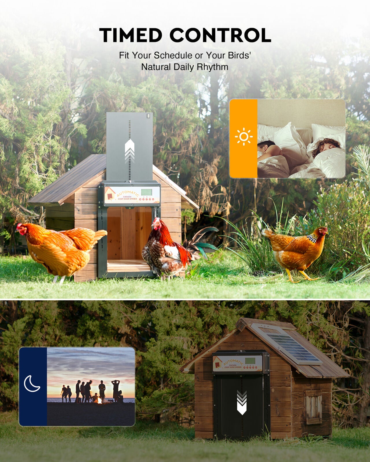 Premium 6W Automatic Chicken Coop Door with Solar, Battery & AC Power